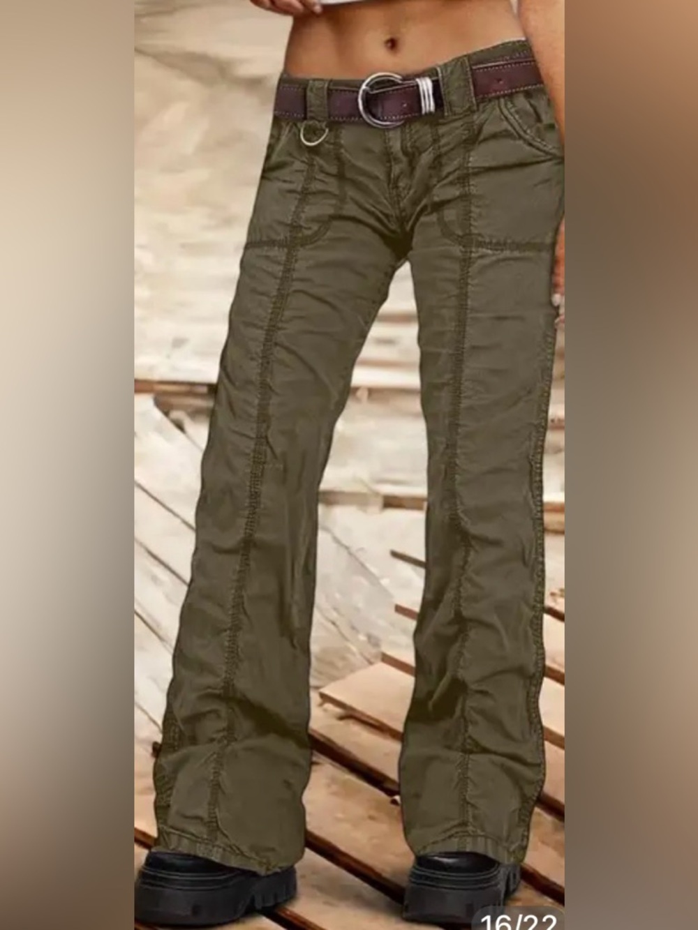 Flamingals Solid Stitch Detail Mid Rise Straight Leg Cargo Pants